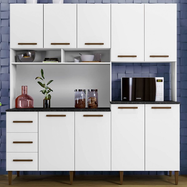 Cozinha Compacta Belo Horizonte 9 Portas 3 Gavetas Branco - Kaiki Móveis