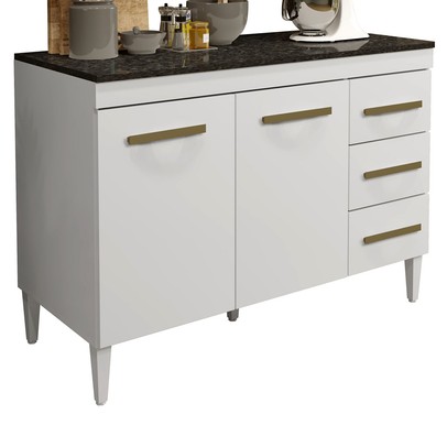 Balcão de Cozinha Virtus 2 Portas 3 Gavetas Branco - Kaiki Móveis