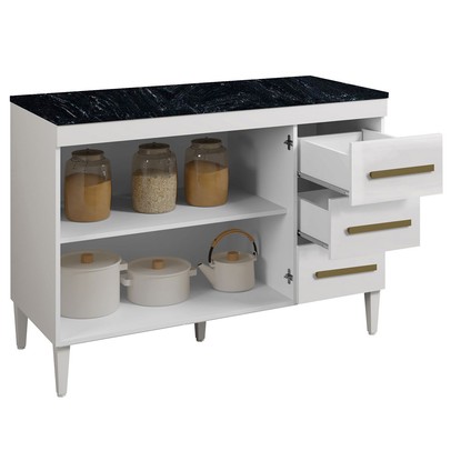 Balcão de Cozinha Virtus 2 Portas 3 Gavetas Branco - Kaiki Móveis