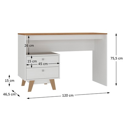 Mesa Escrivaninha 2 Gavetas Branco/Nogal - Hecol Móveis