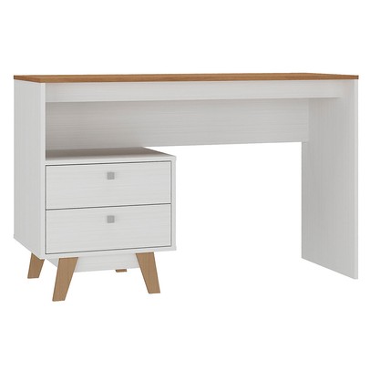 Mesa Escrivaninha 2 Gavetas Branco/Nogal - Hecol Móveis