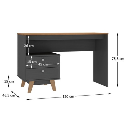 Mesa Escrivaninha 2 Gavetas Grafite/Nogal - Hecol Móveis