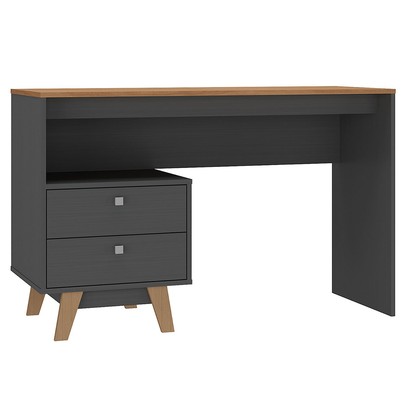 Mesa Escrivaninha 2 Gavetas Grafite/Nogal - Hecol Móveis