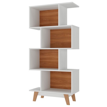 Estante para Livros 4 Nichos Branco/Nogal - Hecol Móveis