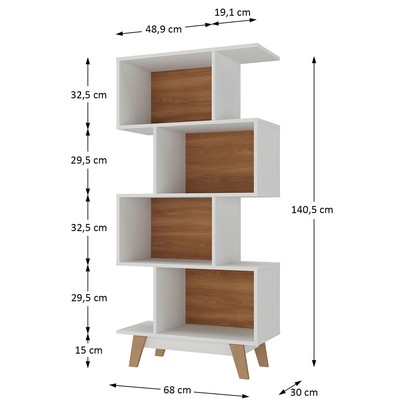 Estante para Livros 4 Nichos Branco/Nogal - Hecol Móveis