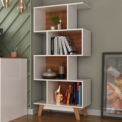 Estante para Livros 4 Nichos Branco/Nogal - Hecol Móveis
