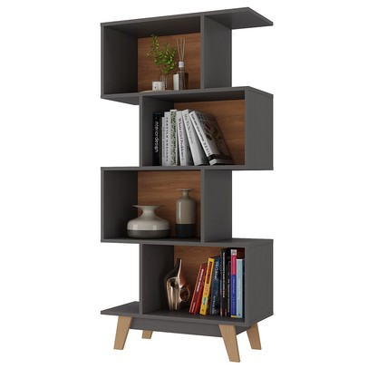 Estante para Livros 4 Nichos Grafite/Nogal - Hecol Móveis