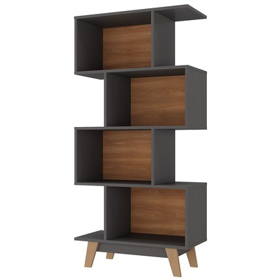 Estante para Livros 4 Nichos Grafite/Nogal - Hecol Móveis