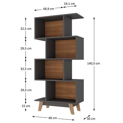 Estante para Livros 4 Nichos Grafite/Nogal - Hecol Móveis