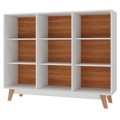 Estante para Livros 9 Nichos Branco/Nogal - Hecol Móveis