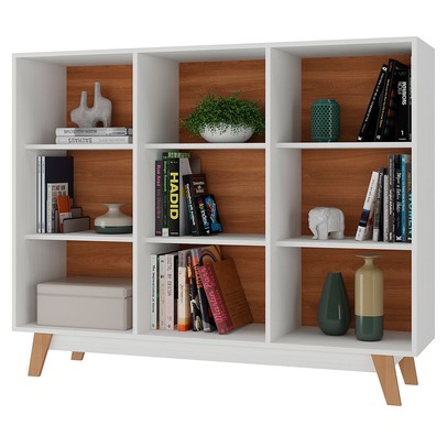 Estante para Livros 9 Nichos Branco/Nogal - Hecol Móveis
