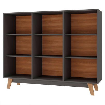 Estante para Livros 9 Nichos Grafite/Nogal - Hecol Móveis