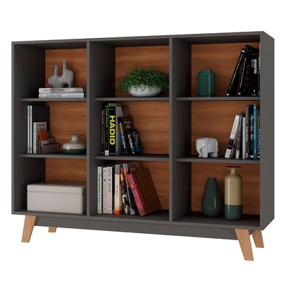 Estante para Livros 9 Nichos Grafite/Nogal - Hecol Móveis