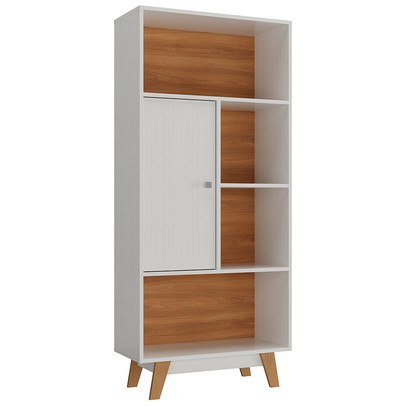 Estante para Livros 1 Porta 4 Nichos Branco/Nogal - Hecol Móveis