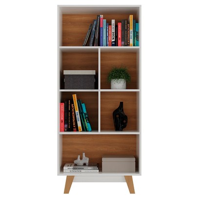 Estante para Livros 1 Porta 4 Nichos Branco/Nogal - Hecol Móveis