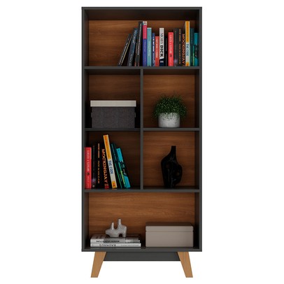 Estante para Livros 1 Porta 4 Nichos Grafite/Nogal - Hecol Móveis