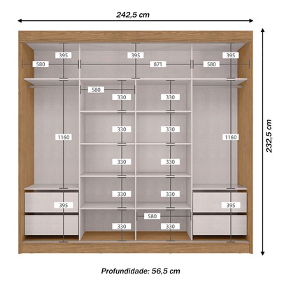 Guarda-Roupa Casal Seul 2 Portas 4 Gavetas 100% Mdf Freijó/Nero - Mx Móveis