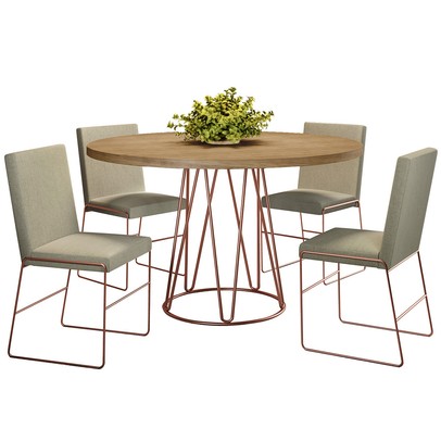 Mesa de Jantar 4 Lugares Dubai Linho Bege Areia/Cobre/Siena 3897 - Mais Decor
