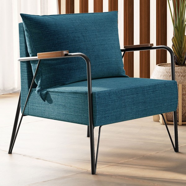 Poltrona M02 Preto/Linho Jeans Azul 3961 - Mais Decor