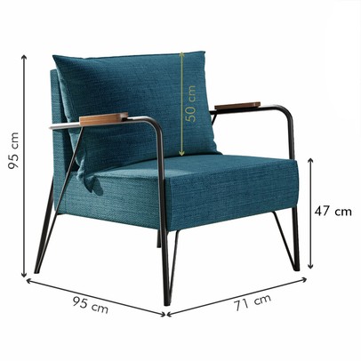 Poltrona M02 Preto/Linho Jeans Azul 3961 - Mais Decor