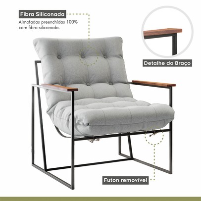 Poltrona M03 Preto/Linho Cinza 3962 - Mais Decor