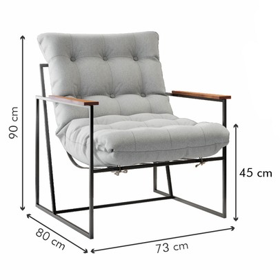 Poltrona M03 Preto/Linho Cinza 3962 - Mais Decor