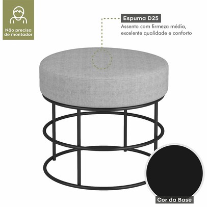 Puff Anunciação Preto/Linho Cinza - Mais Decor