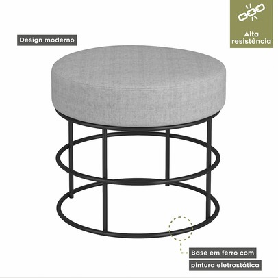 Puff Anunciação Preto/Linho Cinza - Mais Decor