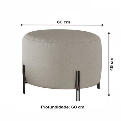 Puff Girassol Preto/Linho Areia - Mais Decor