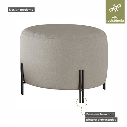 Puff Girassol Preto/Linho Areia - Mais Decor