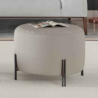 Puff Girassol Preto/Linho Areia - Mais Decor