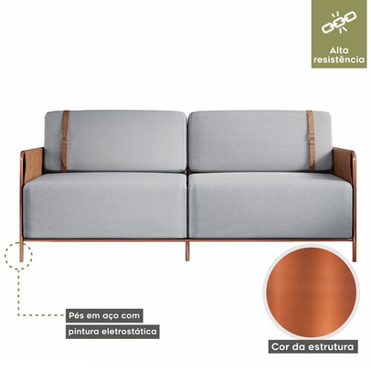 Sofá 3 Lugares Living Cobre/Linho Cinza 3967 - Mais Decor