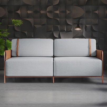 Sofá 3 Lugares Living Cobre/Linho Cinza 3967 - Mais Decor