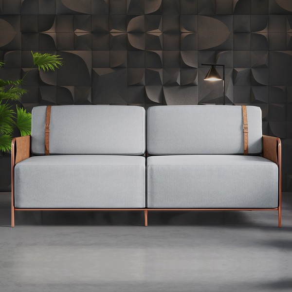 Sofá 3 Lugares Living Cobre/Linho Cinza 3967 - Mais Decor