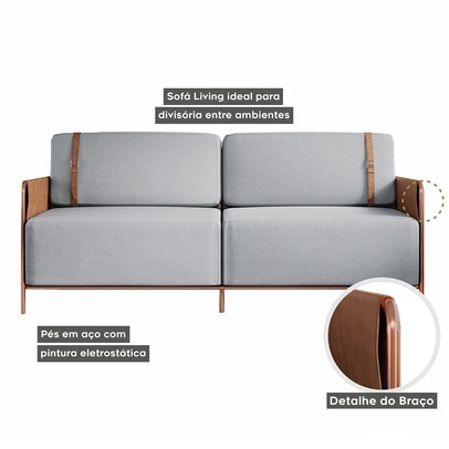 Sofá 3 Lugares Living Cobre/Linho Cinza 3967 - Mais Decor
