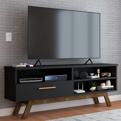 Rack para TV Até 55 Polegadas Bolonha 1 Porta Preto - Panorama Móveis