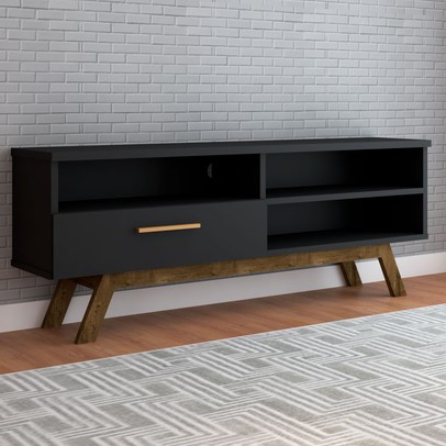 Rack para TV Até 55 Polegadas Bolonha 1 Porta Preto - Panorama Móveis