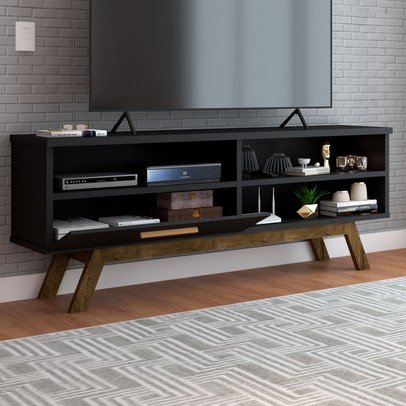 Rack para TV Até 55 Polegadas Bolonha 1 Porta Preto - Panorama Móveis