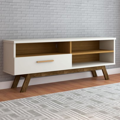 Rack para TV Até 55 Polegadas Bolonha 1 Porta Off White/Cinamomo - Panorama Móveis