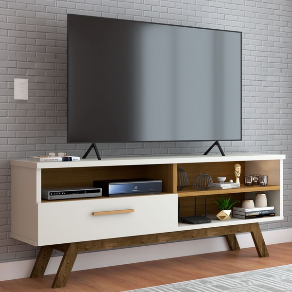 Rack para TV Até 55 Polegadas Bolonha 1 Porta Off White/Cinamomo - Panorama Móveis