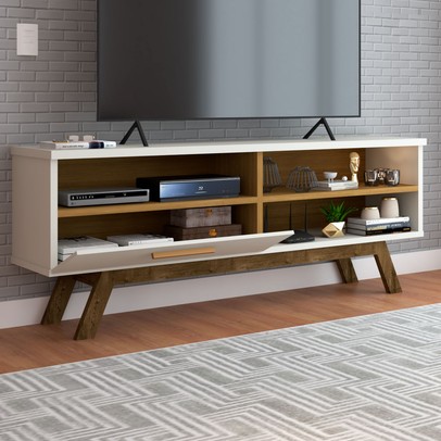 Rack para TV Até 55 Polegadas Bolonha 1 Porta Off White/Cinamomo - Panorama Móveis