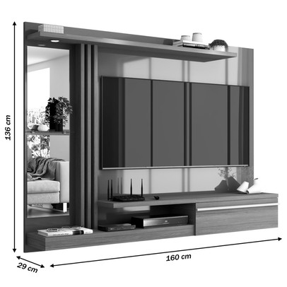 Painel para TV Até 55 Polegadas com Led Tulum 1 Porta Preto Fosco/Cinamomo - Panorama Móveis