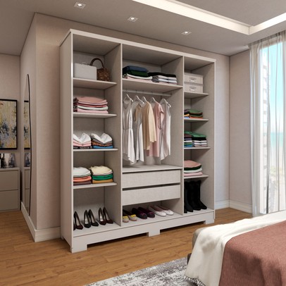 Guarda-Roupa Casal Varsóvia 4 Portas 2 Gavetas Branco - Panorama Móveis