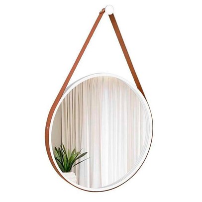 Espelho Decorativo Adnet Redondo 30cm Branco/Caramelo - In House Decor