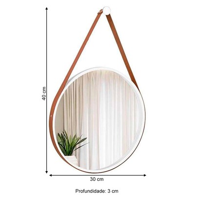 Espelho Decorativo Adnet Redondo 30cm Branco/Caramelo - In House Decor
