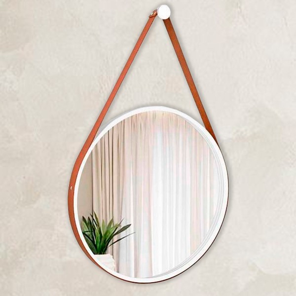 Espelho Decorativo Adnet Redondo 30cm Branco/Caramelo - In House Decor