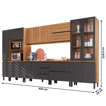 Cozinha Completa Plátano 16 Portas 5 Gavetas Montana/Grafite - Quidita Móveis