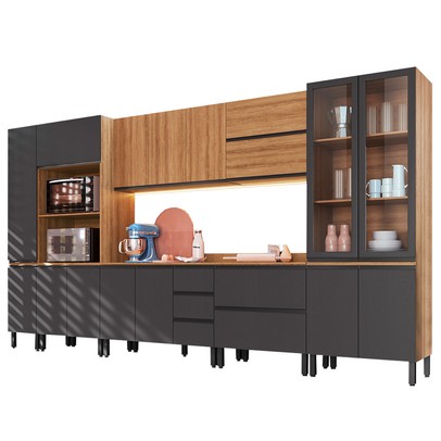 Cozinha Completa Plátano 16 Portas 5 Gavetas Montana/Grafite - Quidita Móveis