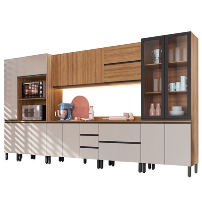 Cozinha Completa Plátano 16 Portas 5 Gavetas Montana/Fumê - Quiditá Móveis