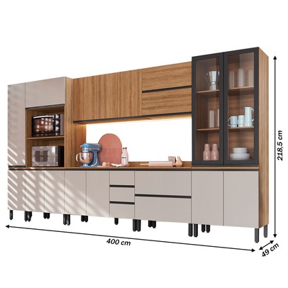 Cozinha Completa Plátano 16 Portas 5 Gavetas Montana/Fumê - Quiditá Móveis